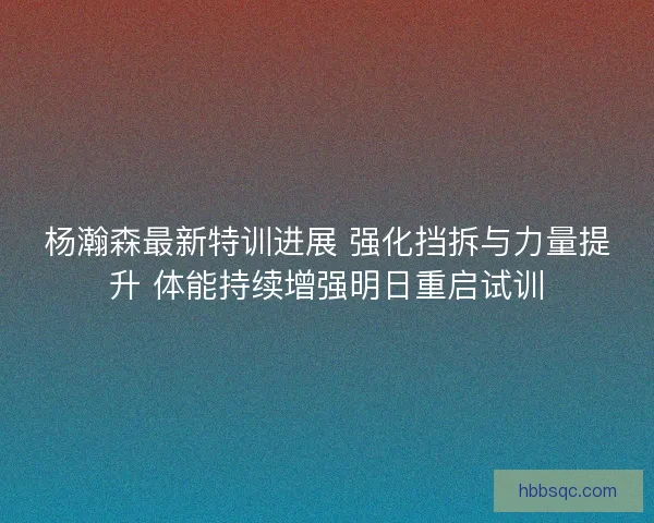 杨瀚森最新特训进展 强化挡拆与力量提升 体能持续增强明日重启试训